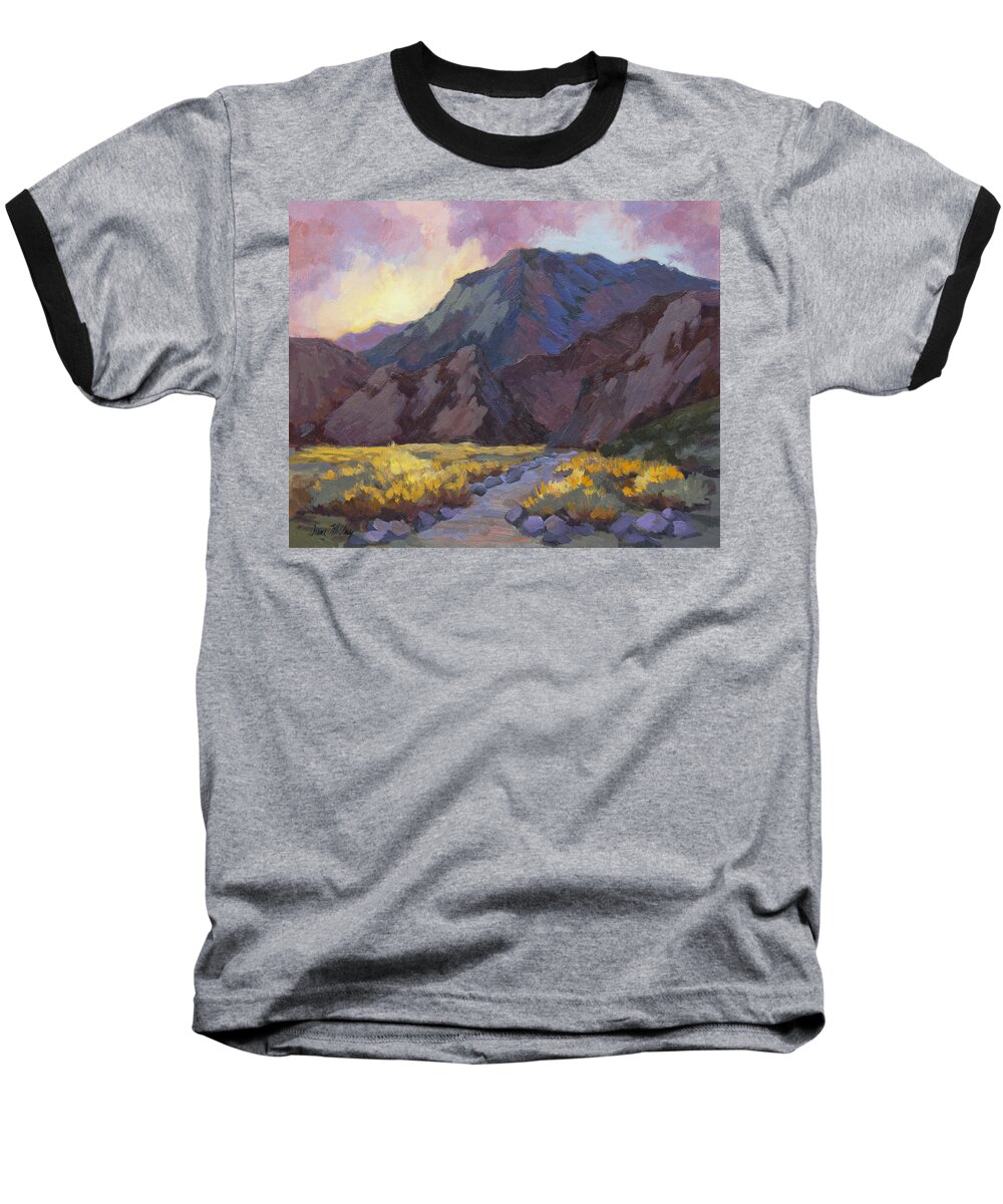La Quinta Baseball T-Shirt featuring the painting A Walk in La Quinta Cove #2 by Diane McClary