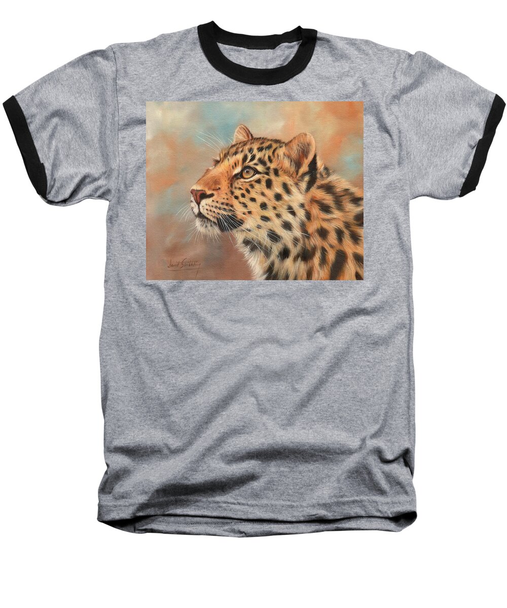 Leopard Baseball T-Shirt featuring the painting Amur Leopard #1 by David Stribbling