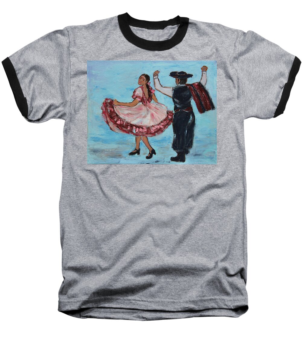 South America Baseball T-Shirt featuring the painting Argentinian Folk Dance by Xueling Zou