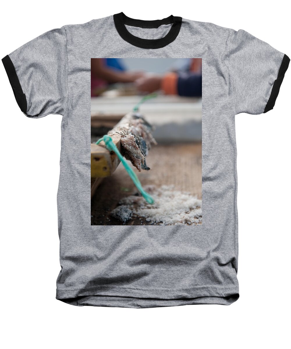 Angler Baseball T-Shirt featuring the photograph Bait on hooks #1 by Joseph Amaral