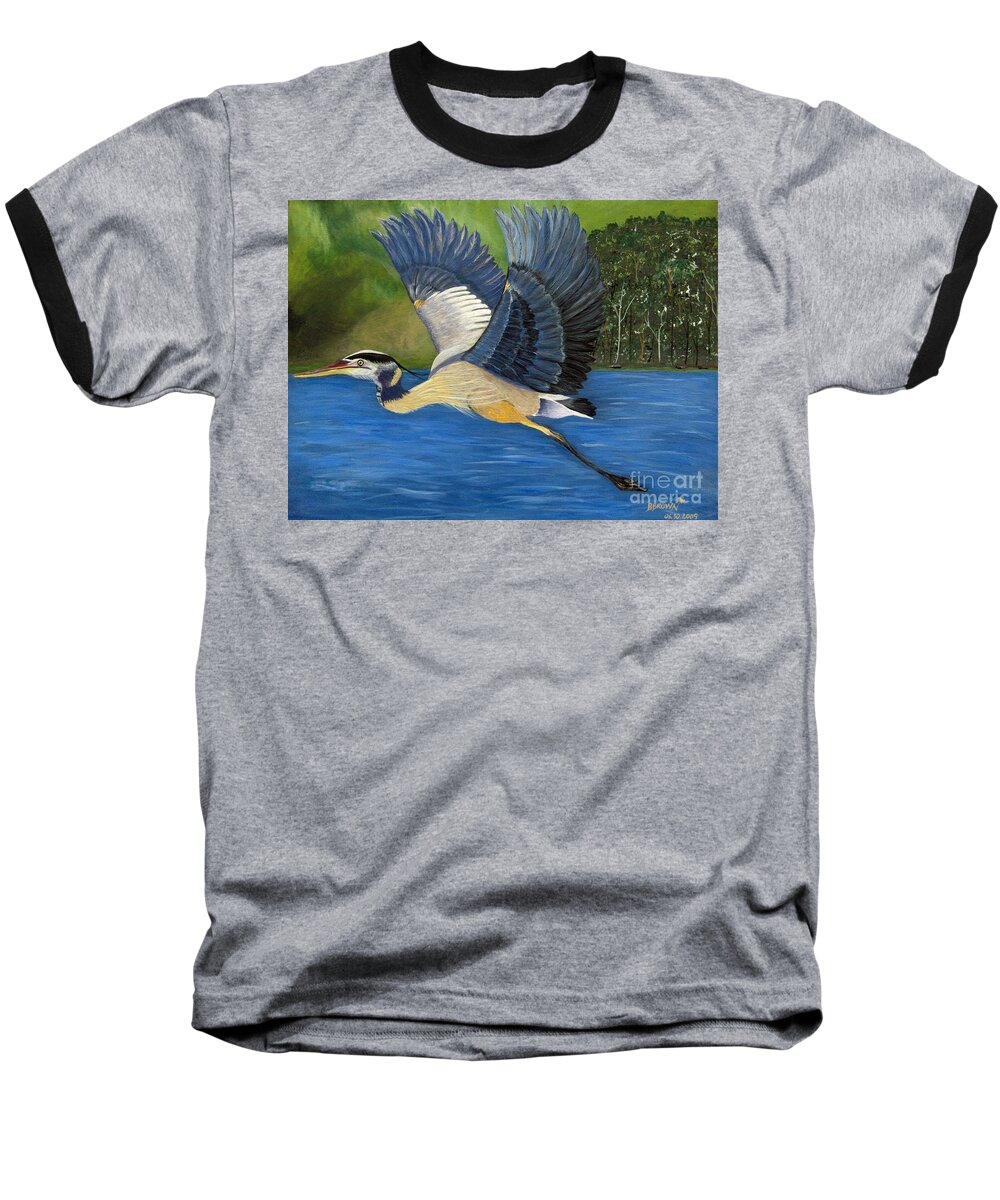 Heron Baseball T-Shirt featuring the painting Blue Heron in Flight by Brenda Brown