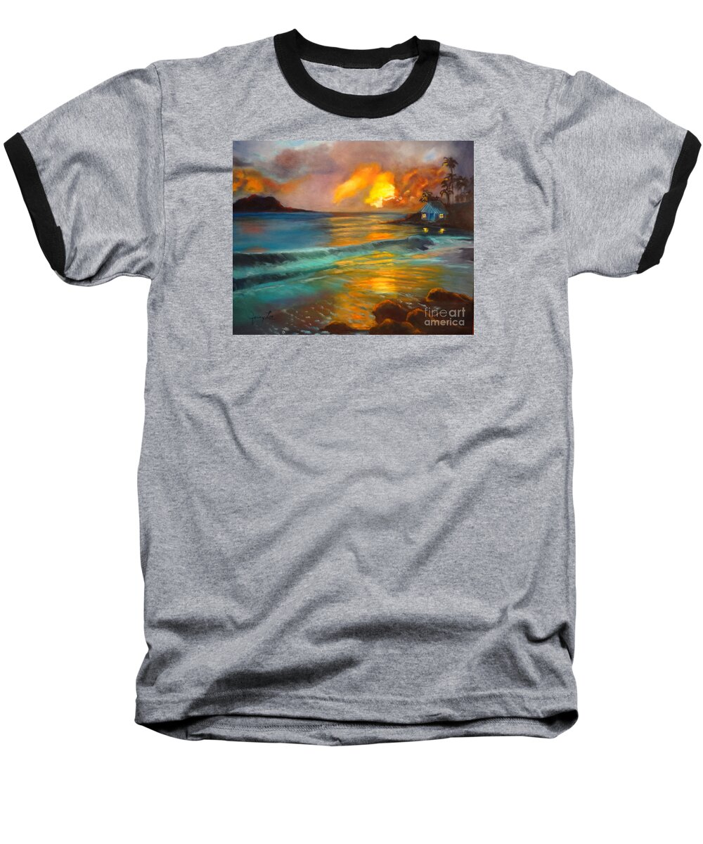 Blues Baseball T-Shirt featuring the painting Blue Sunset by Jenny Lee
