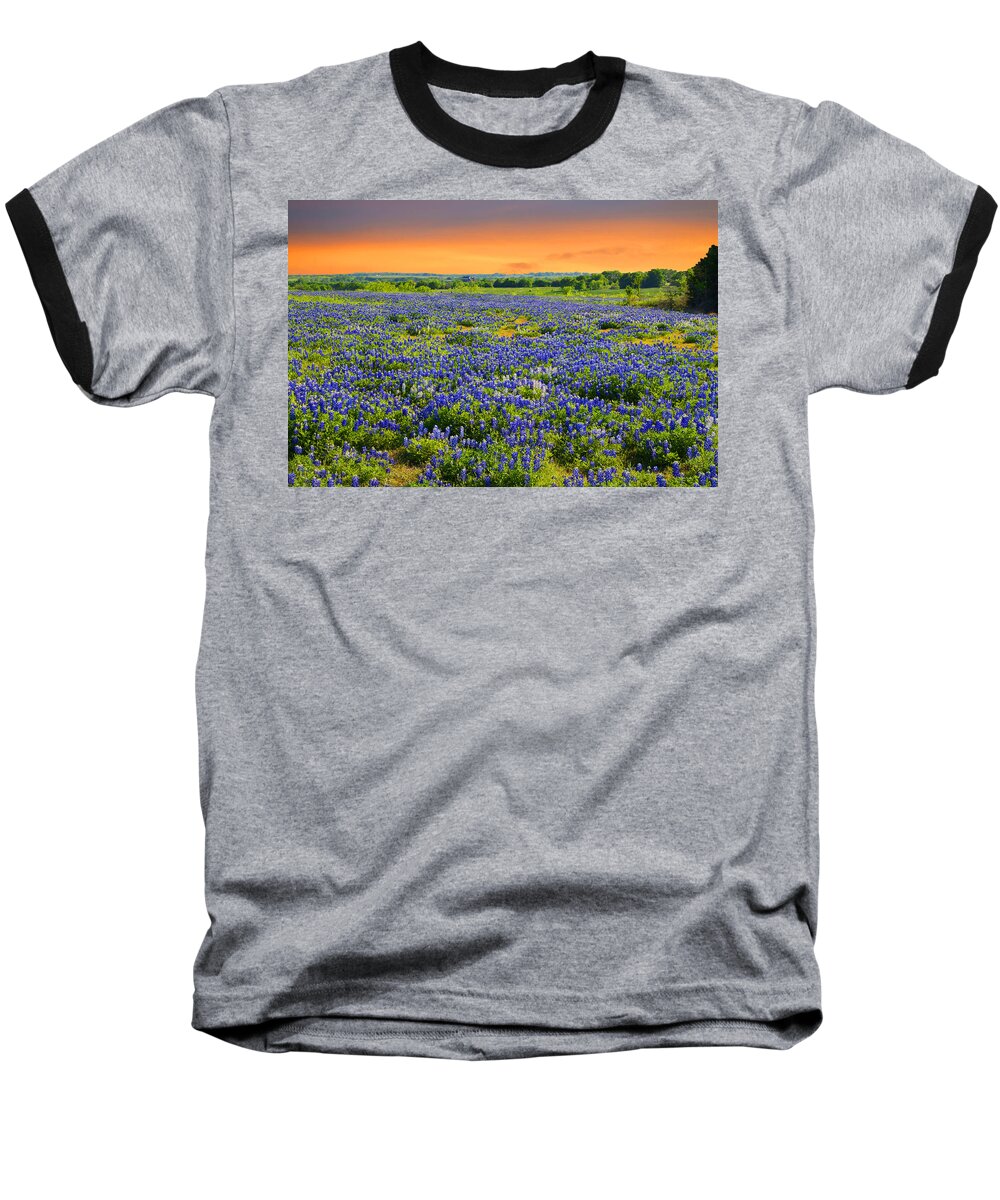 Landscape Baseball T-Shirt featuring the photograph Bluebonnet Sunset #1 by Lynn Bauer