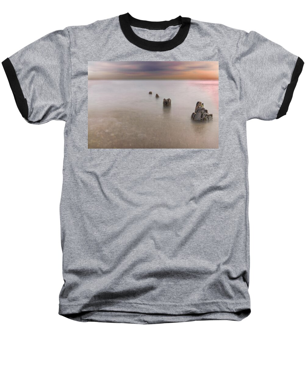 Lake Michigan Baseball T-Shirt featuring the photograph Breakwater #1 by Peter Lakomy