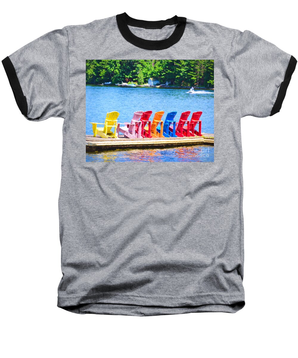 Colors Baseball T-Shirt featuring the photograph Colorful chairs #1 by Les Palenik