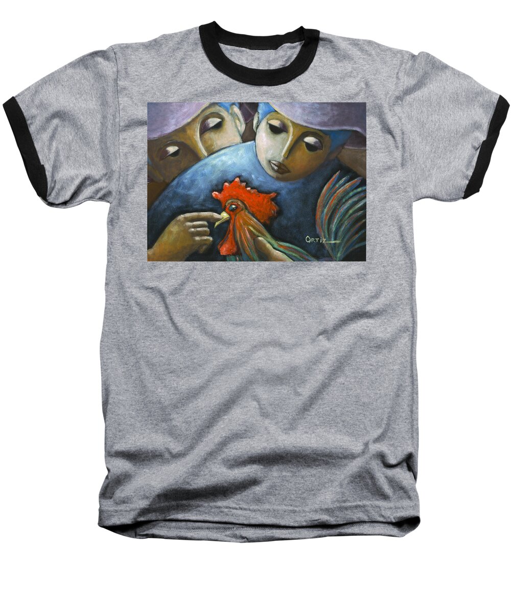 Couple Baseball T-Shirt featuring the painting El Gallo by Oscar Ortiz