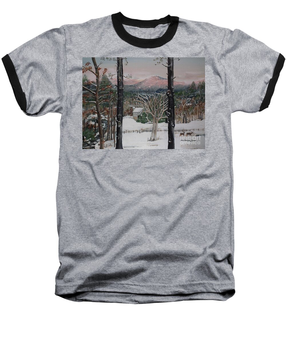 Ellijay Baseball T-Shirt featuring the painting Ellijay - Pink Knob Mountain - Signed by Jan Dappen