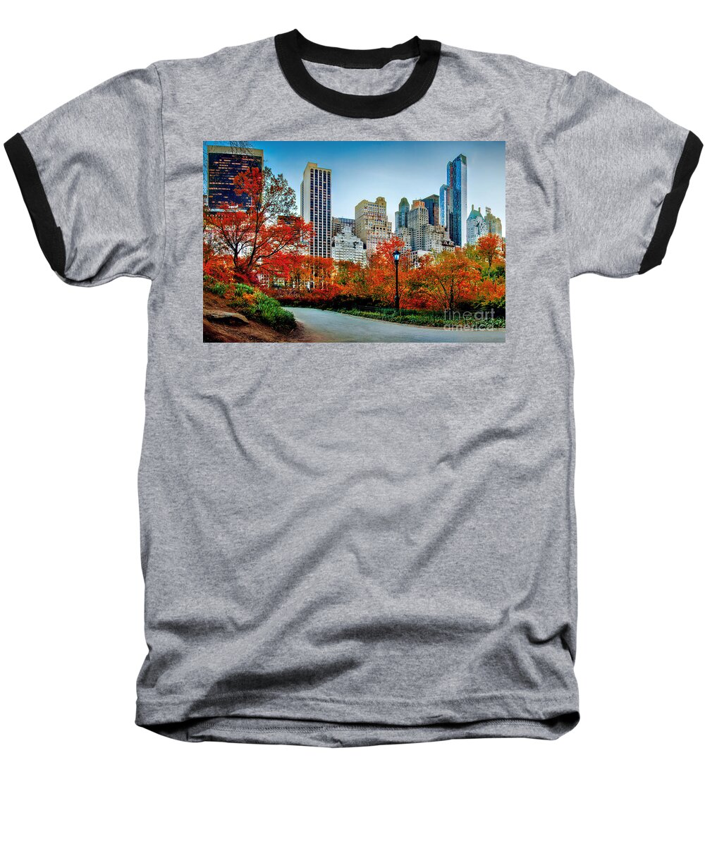 Central Park Baseball T-Shirt featuring the photograph Fall In Central Park by Az Jackson