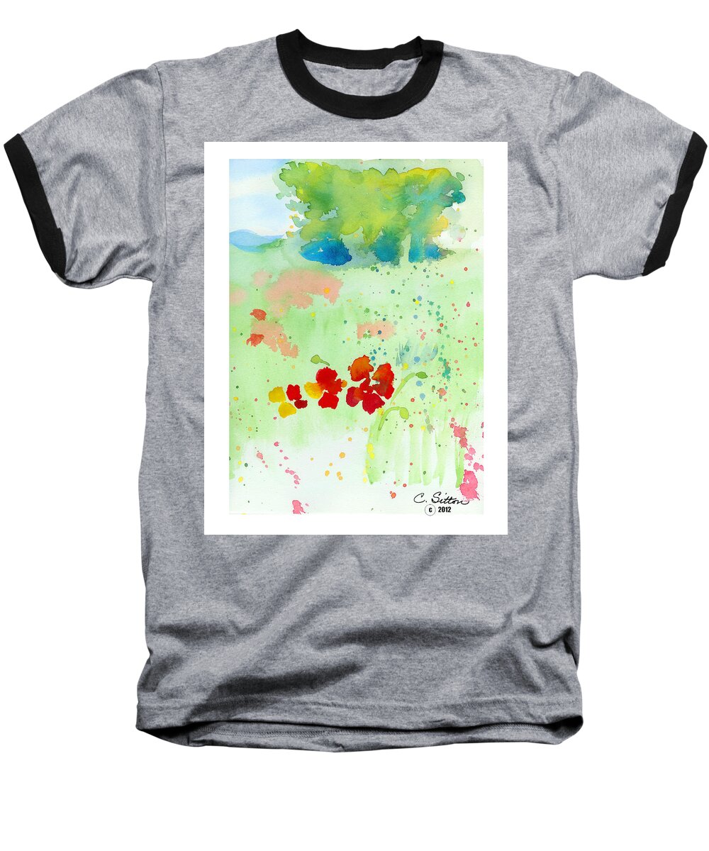 C Sitton Painting Paintings Baseball T-Shirt featuring the painting Field of Flowers #1 by C Sitton