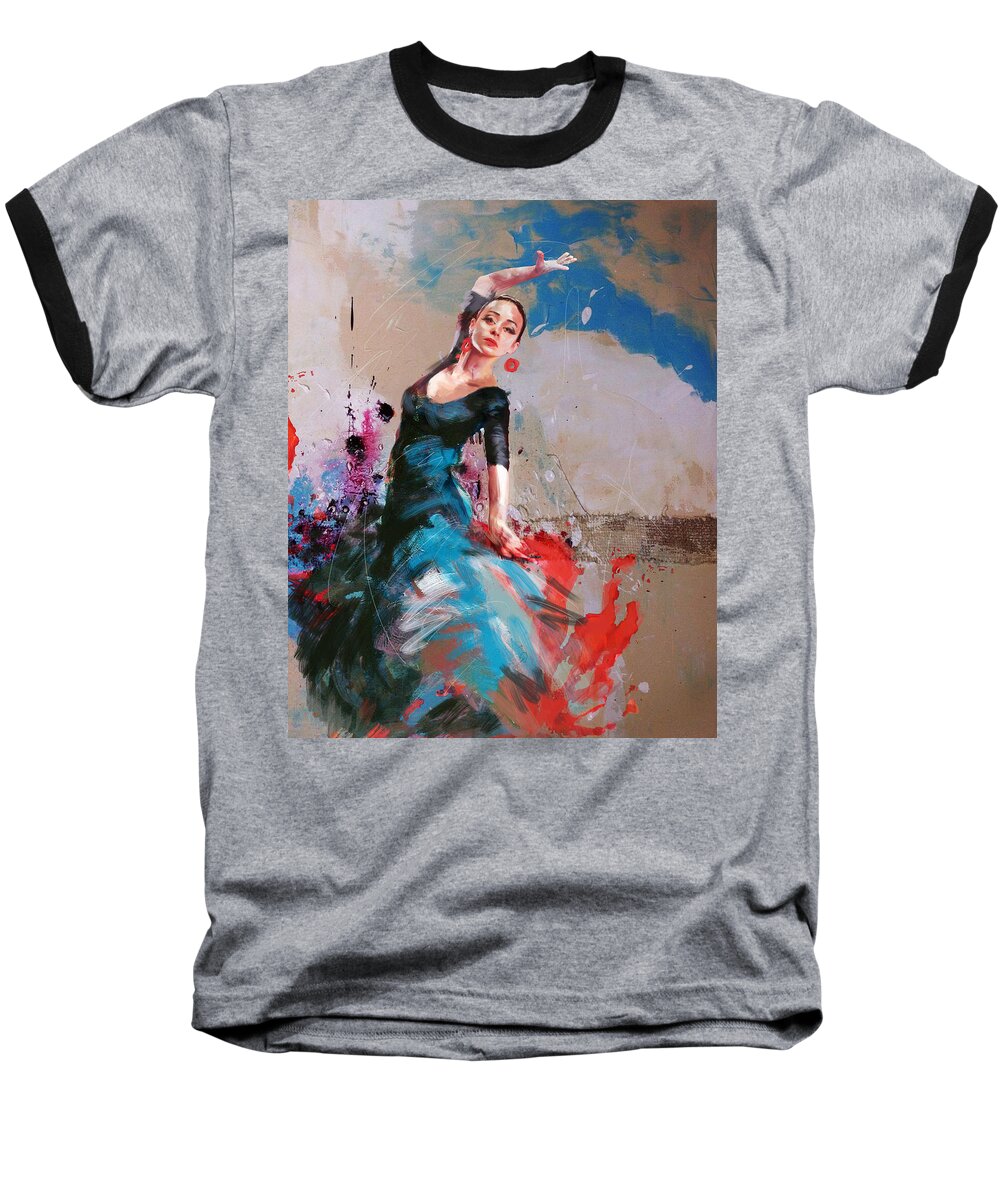 Jazz Baseball T-Shirt featuring the painting Flamenco 41 #1 by Maryam Mughal