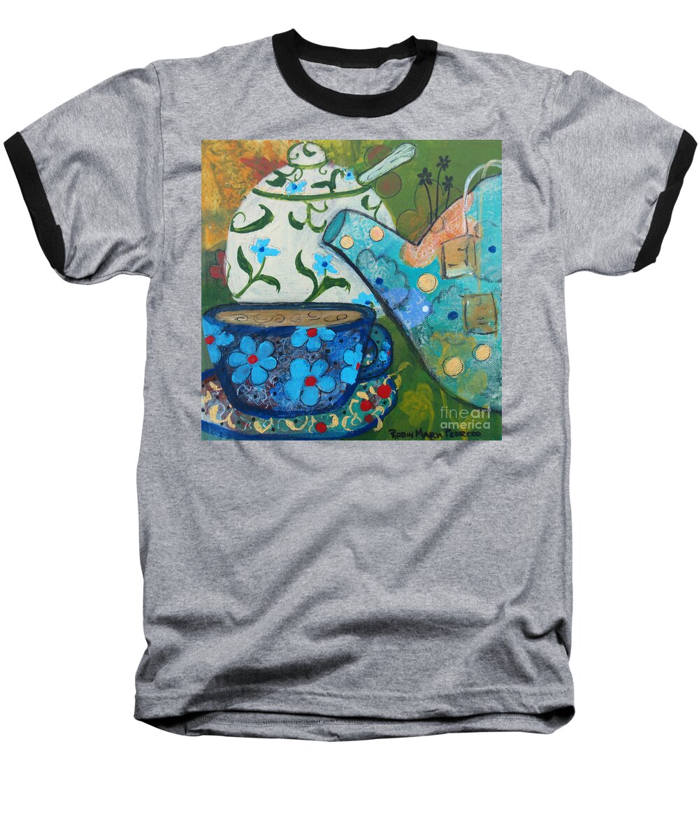 Tea Baseball T-Shirt featuring the painting Floral Tea #1 by Robin Pedrero