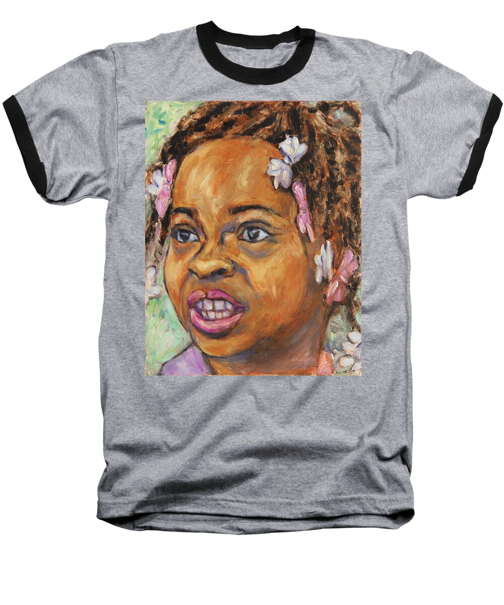 Black Baseball T-Shirt featuring the painting Girl with Dread Locks by Xueling Zou