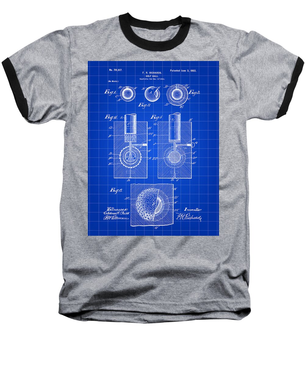 Patent Baseball T-Shirt featuring the digital art Golf Ball Patent 1902 - Blue by Stephen Younts