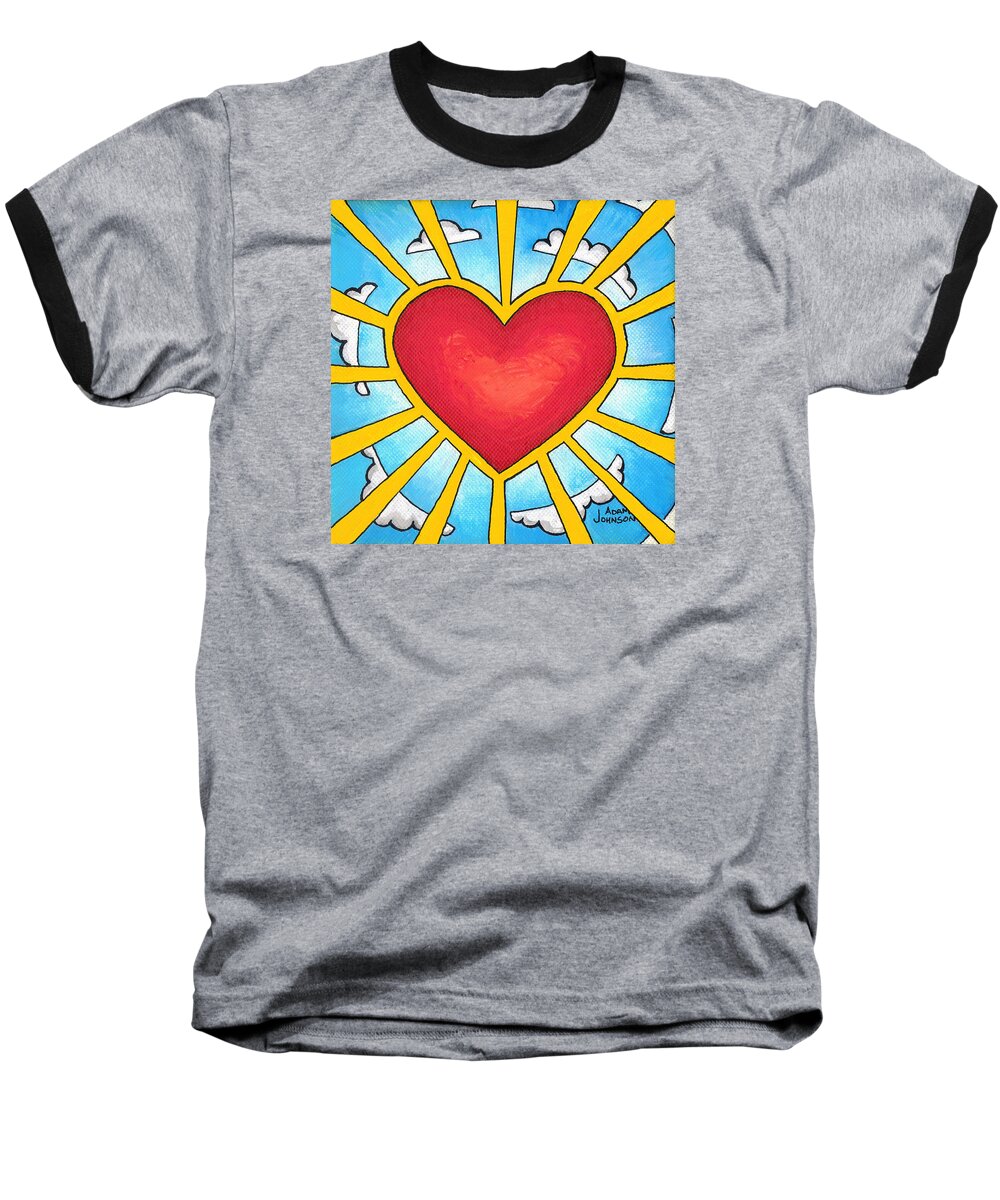 Red Baseball T-Shirt featuring the painting Heart Shine by Adam Johnson