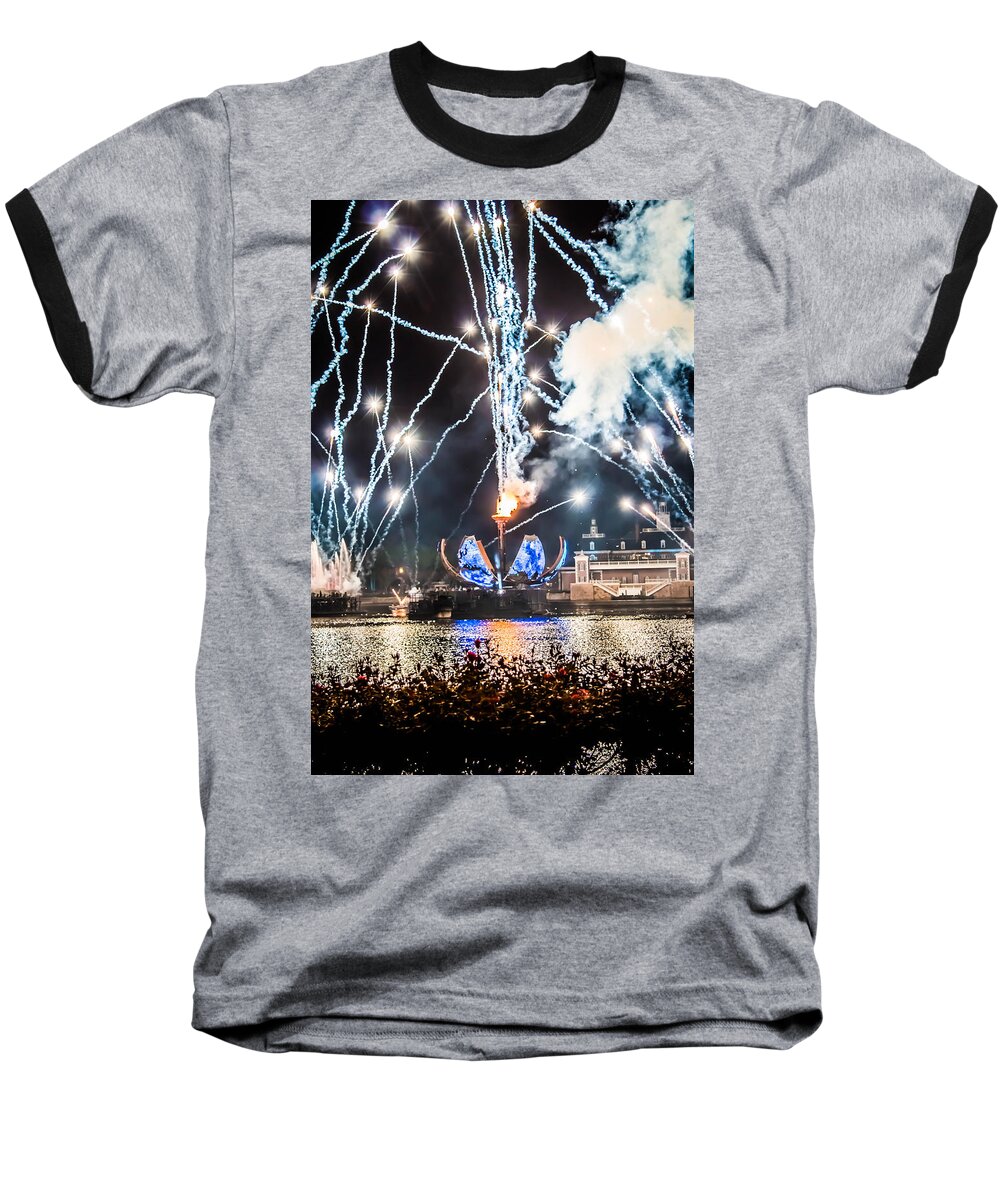 Epcot Baseball T-Shirt featuring the photograph Illuminations #1 by Sara Frank