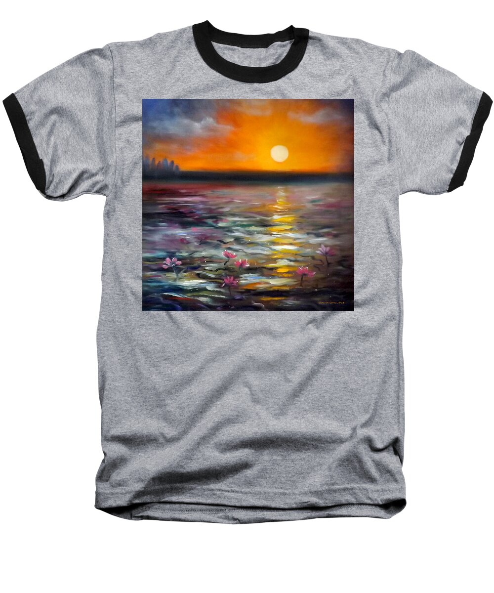 Sunset Baseball T-Shirt featuring the painting Lily Sunset by Gina De Gorna