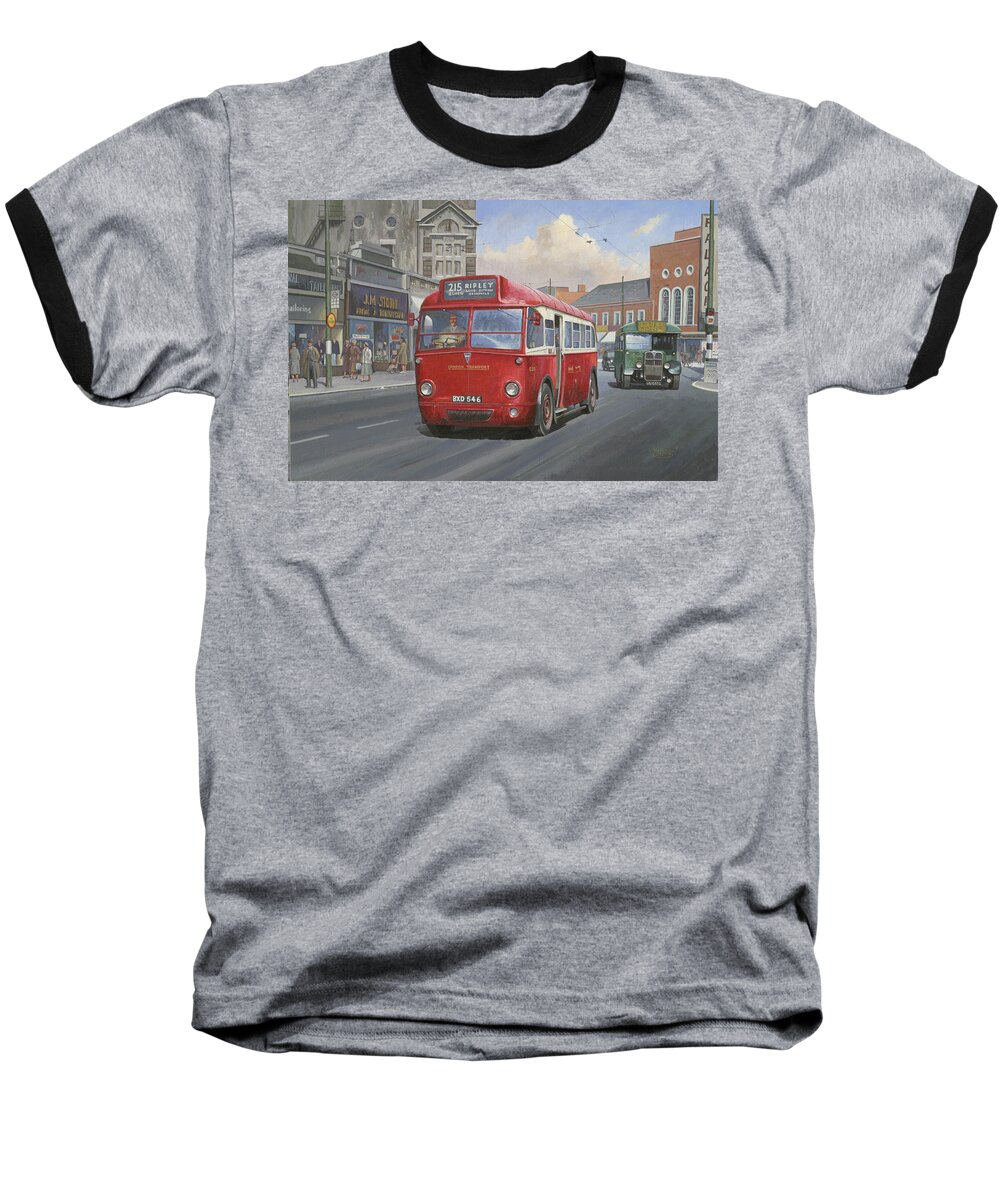 Commission A Painting Baseball T-Shirt featuring the painting London Transport Q type. by Mike Jeffries