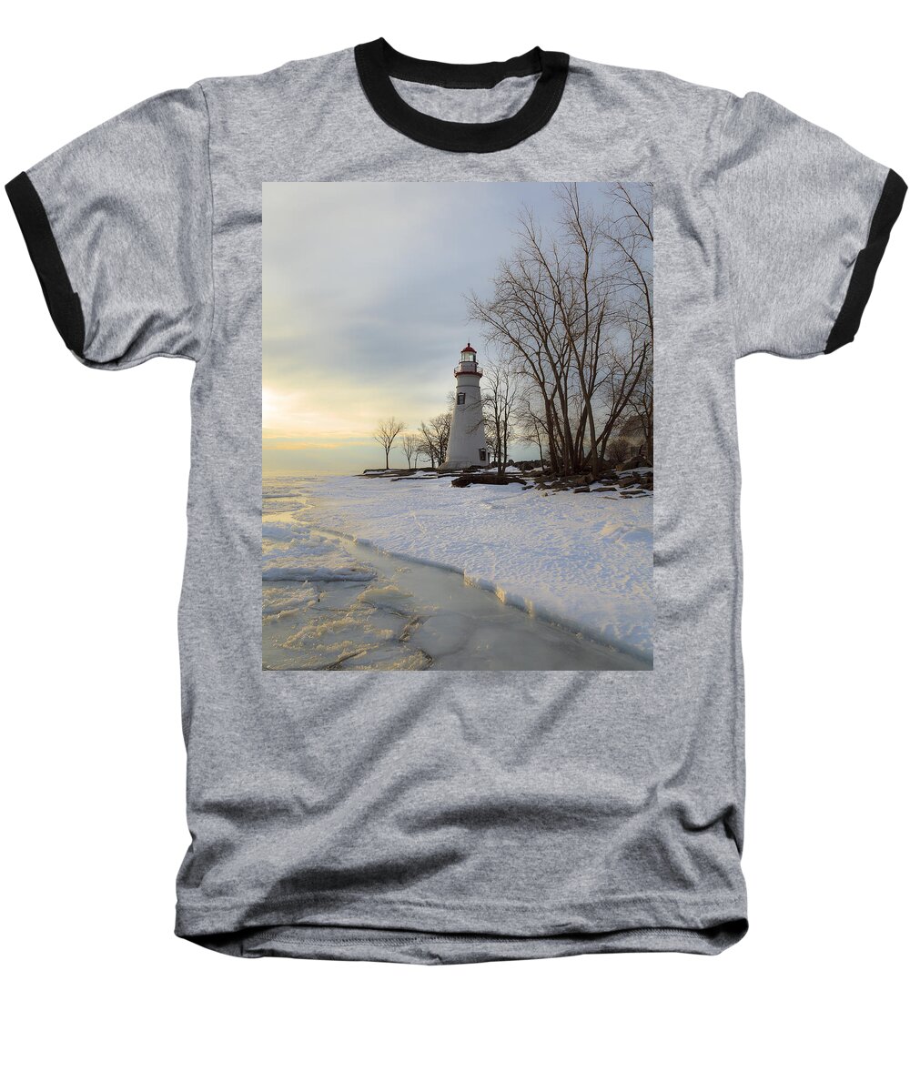 Erie Baseball T-Shirt featuring the photograph Marblehead Lighthouse Winter Sunrise #1 by Jack R Perry