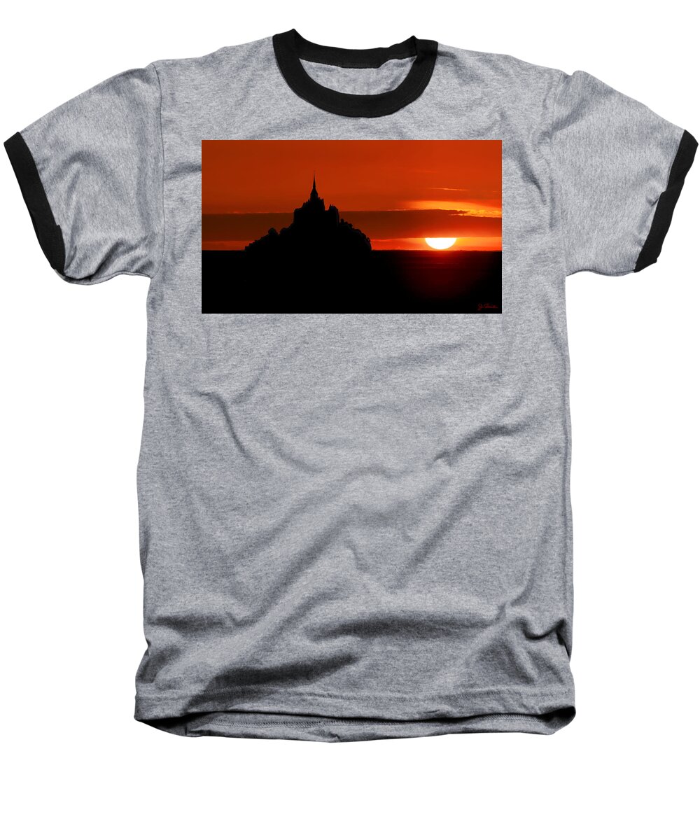 Mont St Michel Baseball T-Shirt featuring the photograph Mont St Michel Sunset by Joe Bonita