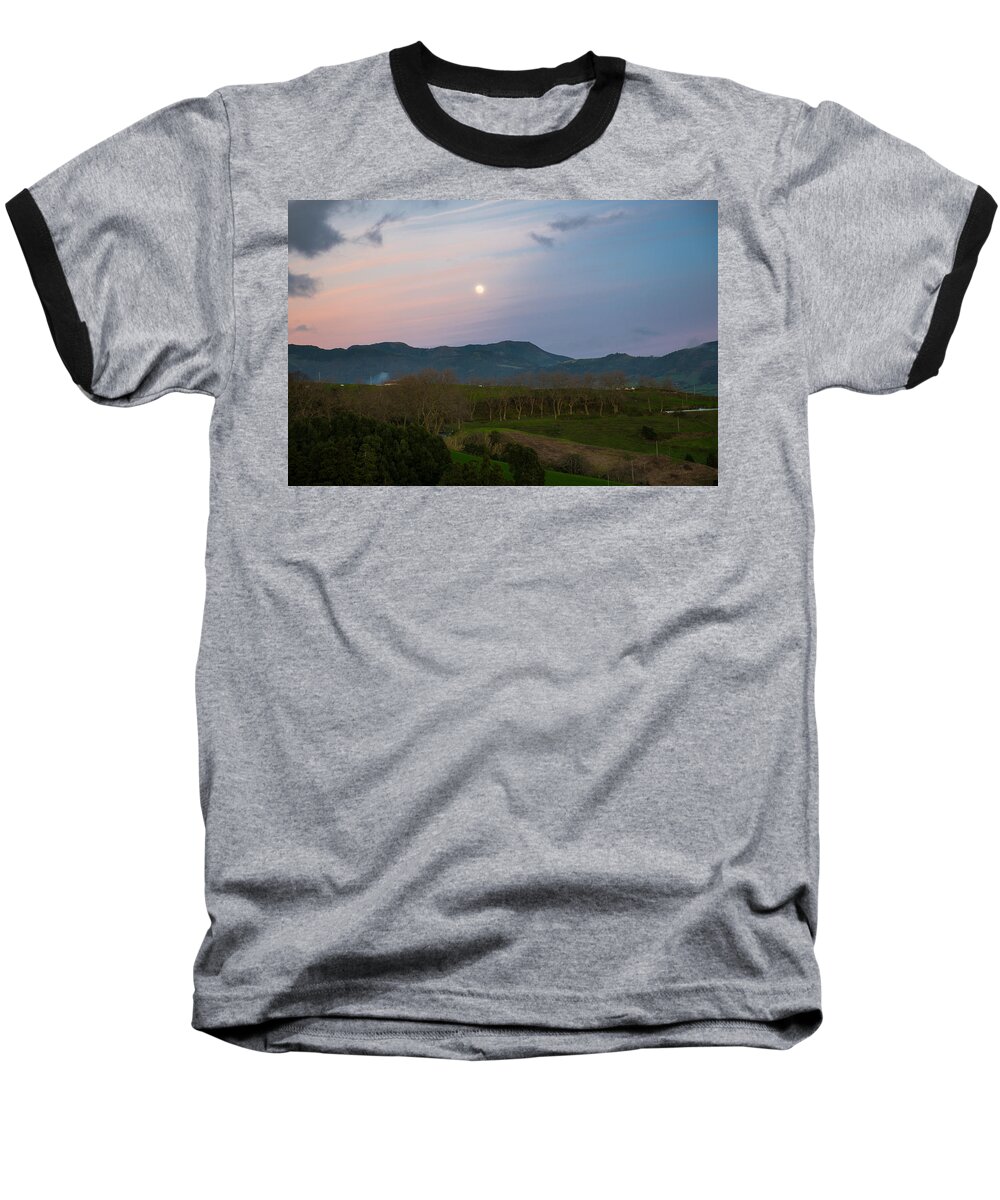 Art Baseball T-Shirt featuring the photograph Moon over the Hills of Povoacao #1 by Joseph Amaral