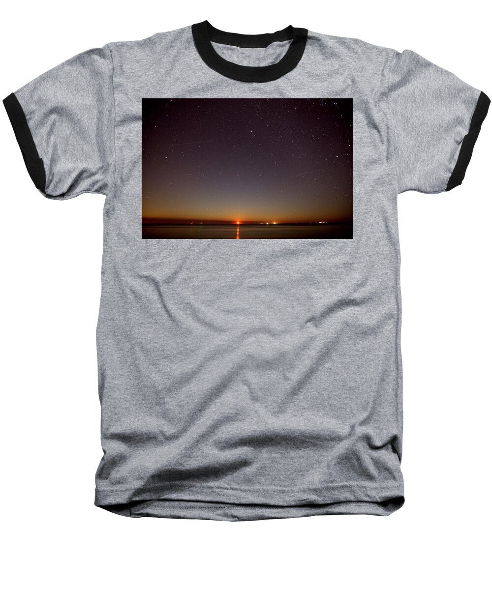 9415 Baseball T-Shirt featuring the photograph Moonrise on Tybee Island #1 by Gordon Elwell