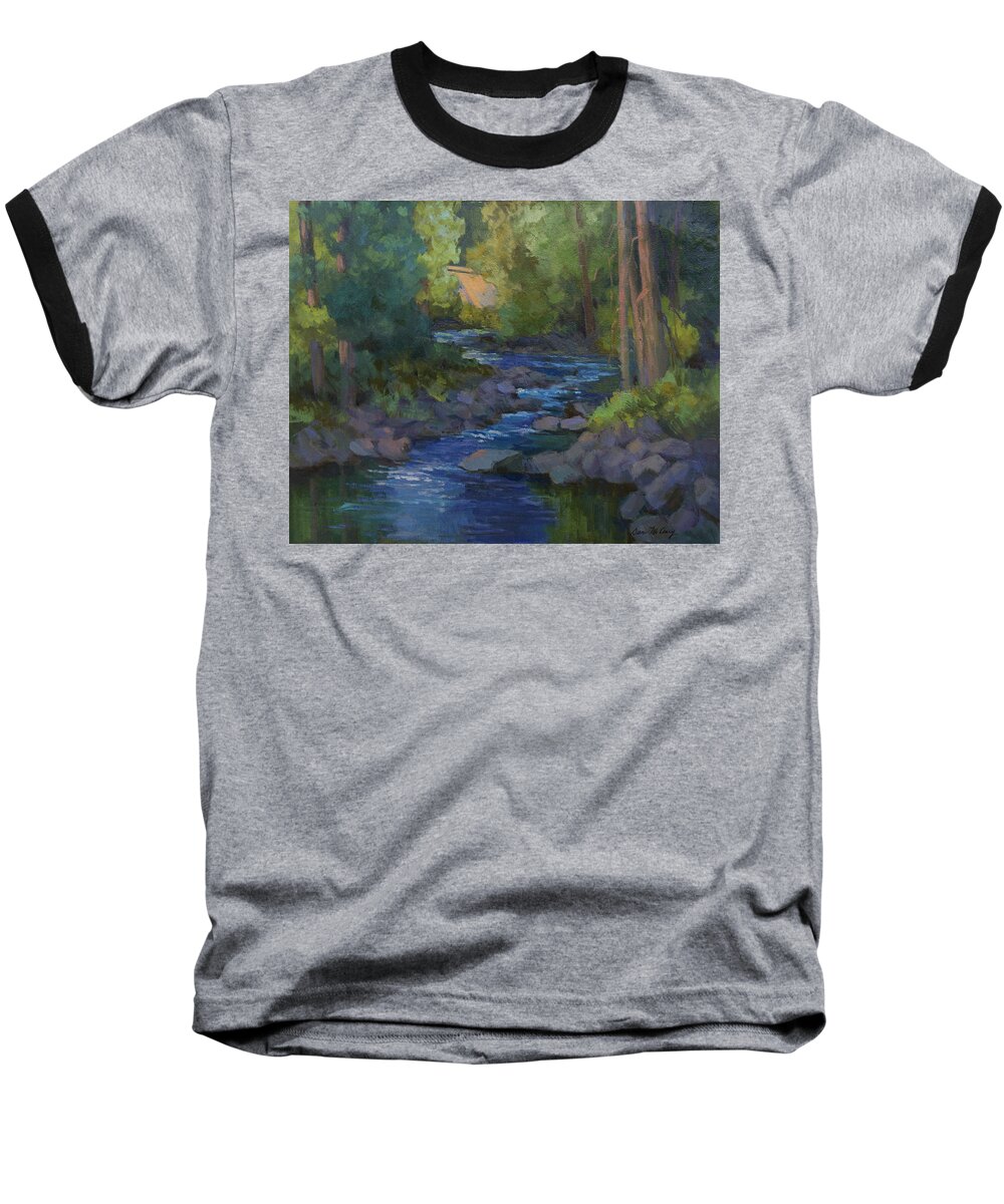 Swauk Creek Baseball T-Shirt featuring the painting Morning at Swauk Creek #1 by Diane McClary