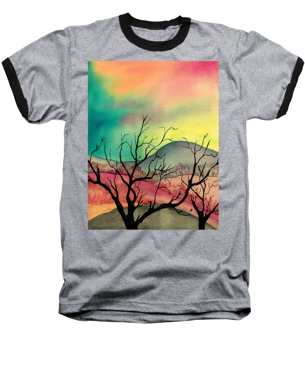 Landscape Baseball T-Shirt featuring the painting October Sky #1 by Brenda Owen