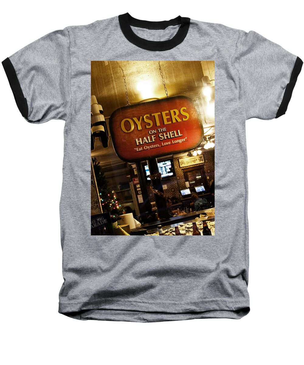 Oysters Baseball T-Shirt featuring the photograph On the Half Shell by Scott Pellegrin
