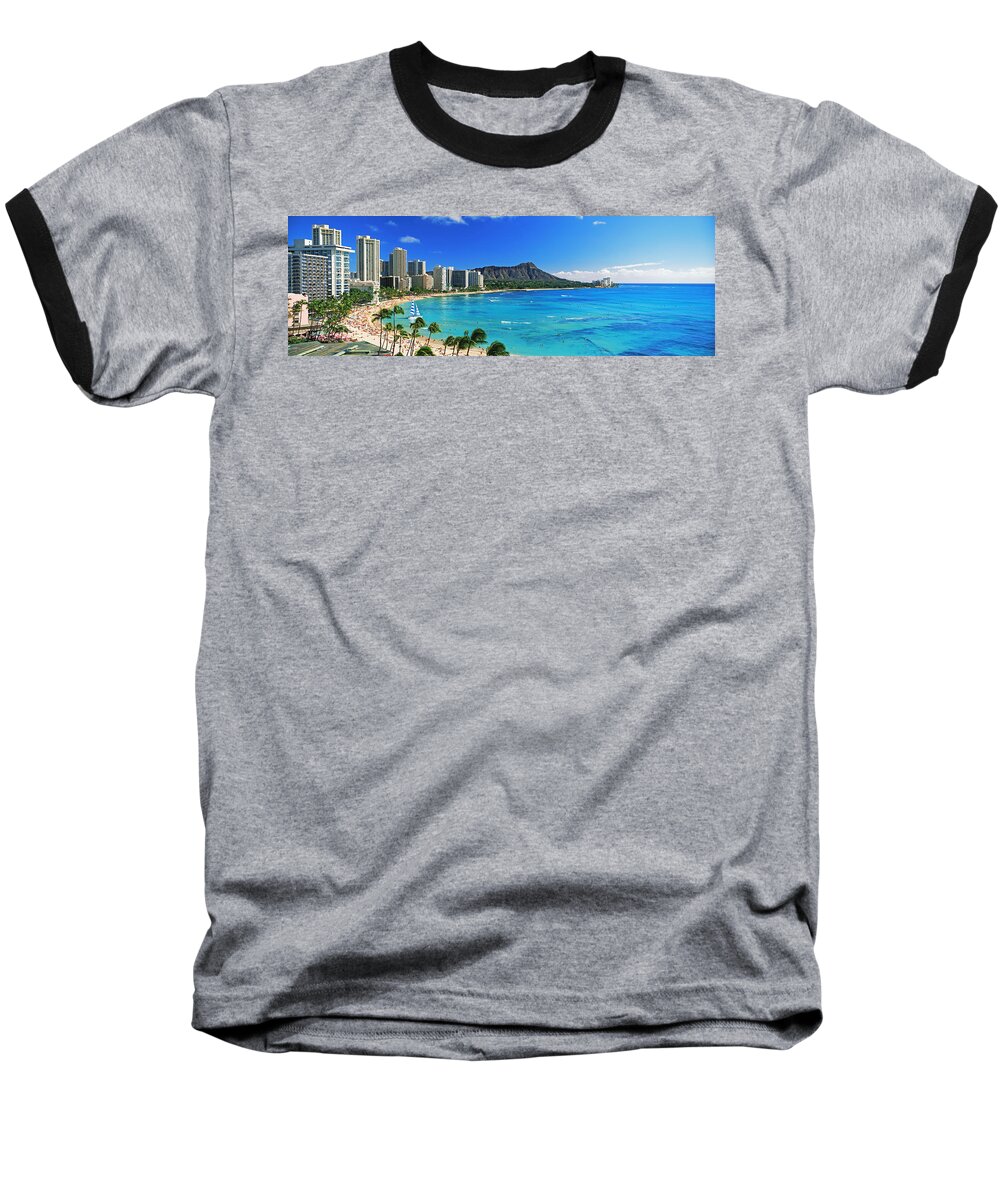 Photography Baseball T-Shirt featuring the photograph Palm Trees On The Beach, Diamond Head #1 by Panoramic Images