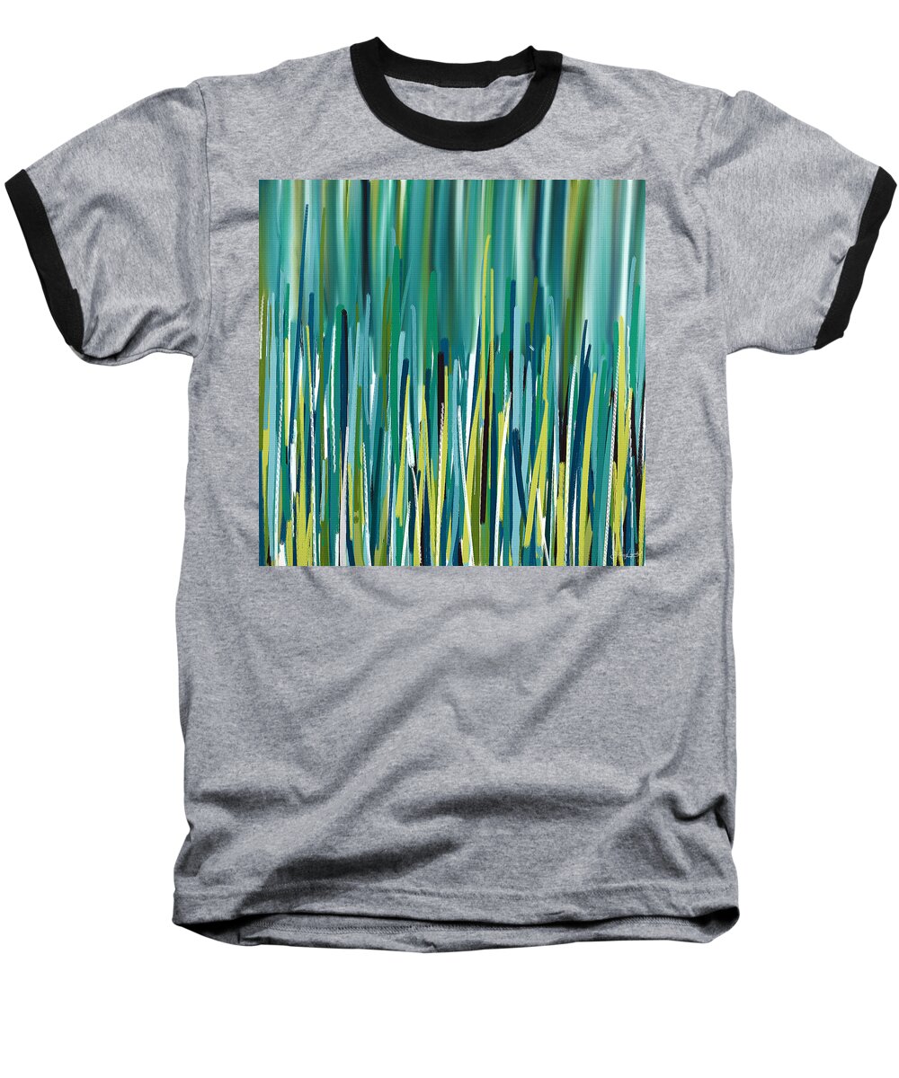Turquoise Baseball T-Shirt featuring the painting Peacock Spikes #1 by Lourry Legarde