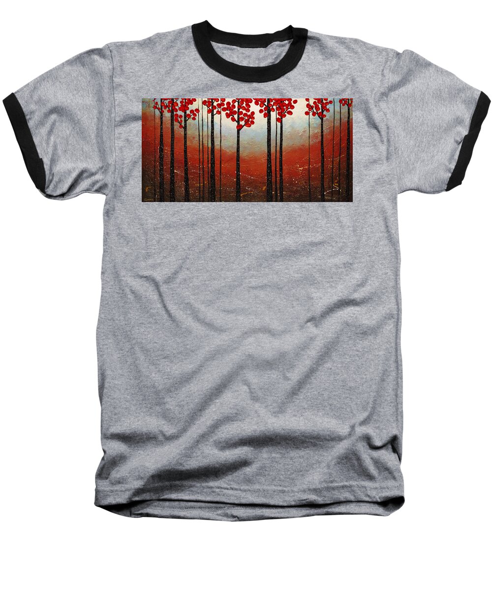 Trees Baseball T-Shirt featuring the painting Red Blossom #1 by Carmen Guedez