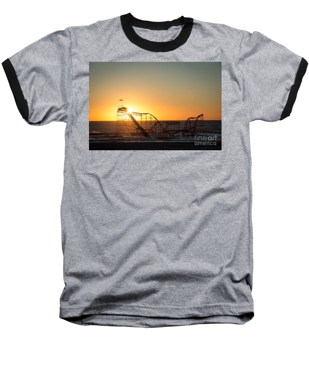 Mikeversprill.com Baseball T-Shirt featuring the photograph Roller Coaster Sunrise #1 by Michael Ver Sprill