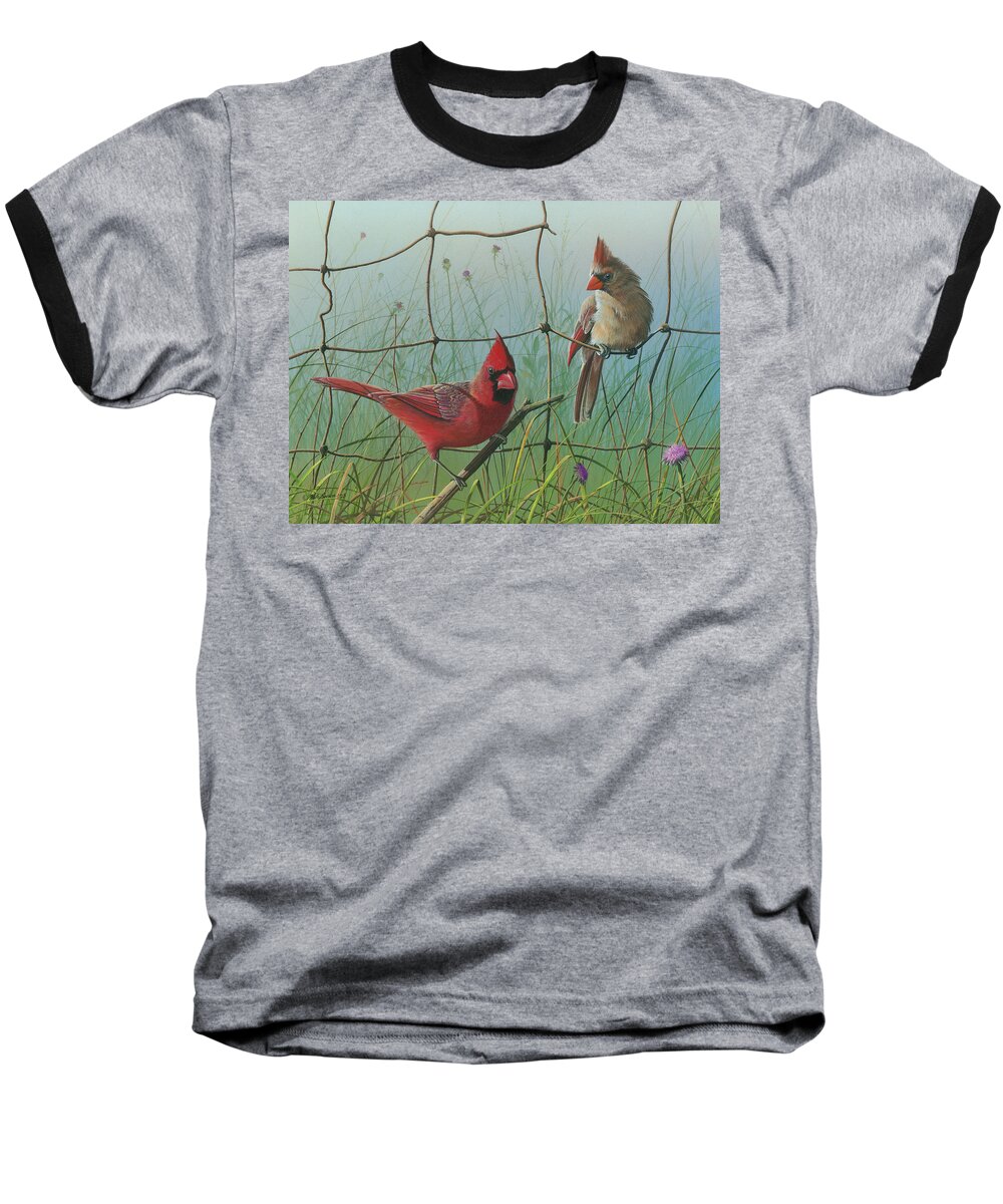 Red Cardinal Paintings Baseball T-Shirt featuring the painting Scarlet by Mike Brown