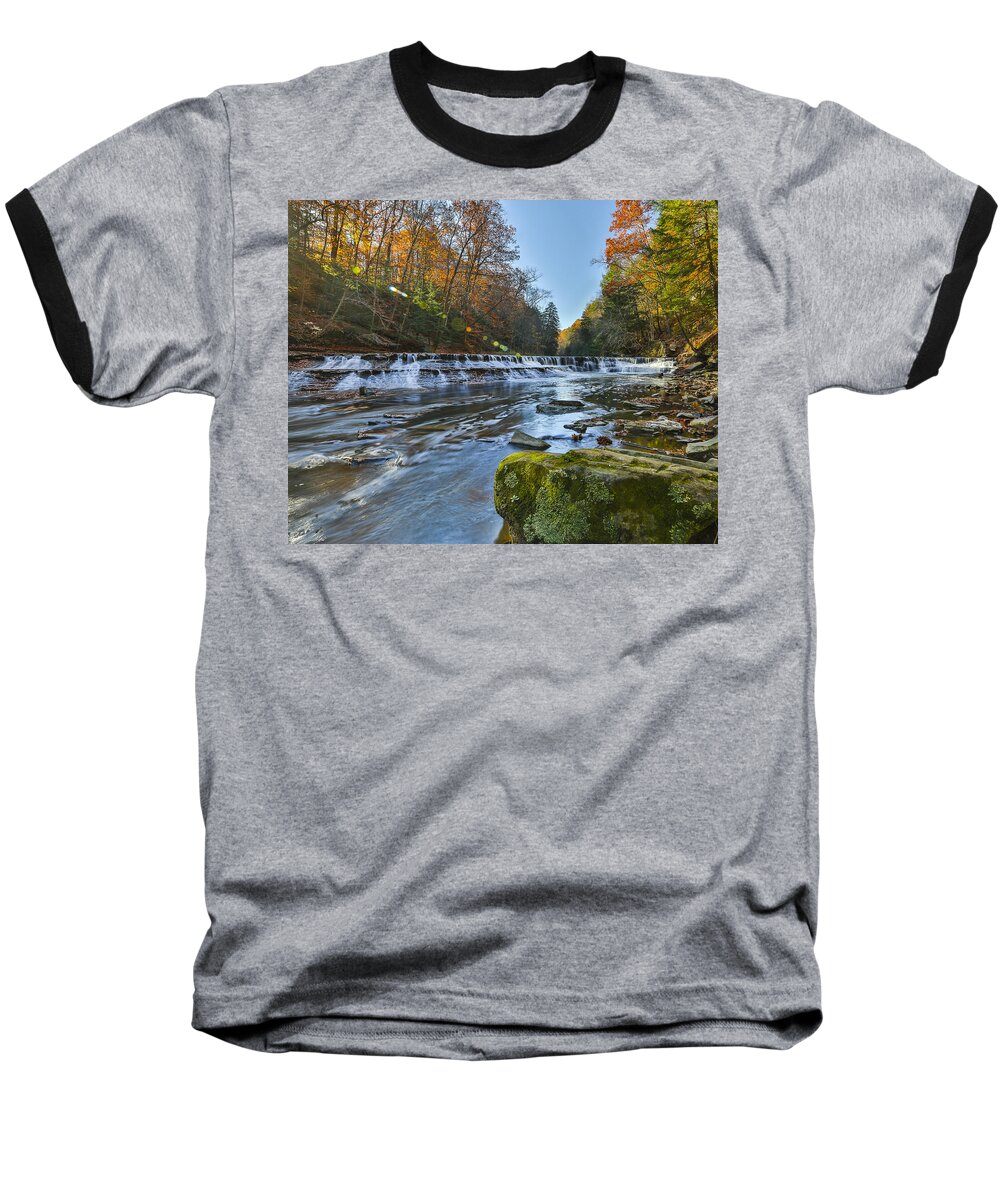 Background Baseball T-Shirt featuring the photograph Squaw Rock - Chagrin River Falls #3 by Jack R Perry