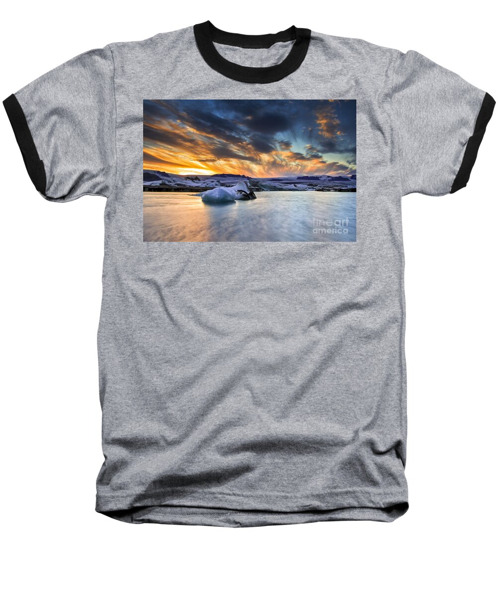 Sunset Baseball T-Shirt featuring the photograph sunset at Jokulsarlon iceland #2 by Gunnar Orn Arnason