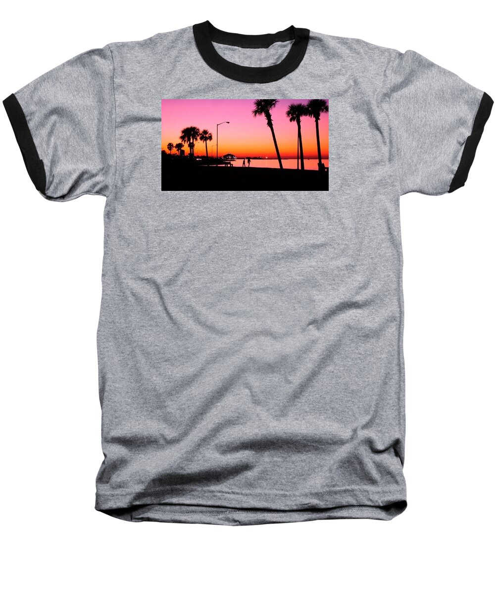 Lake Pontchartrain Baseball T-Shirt featuring the photograph Sunset on Lake Pontchartrain by Deborah Lacoste