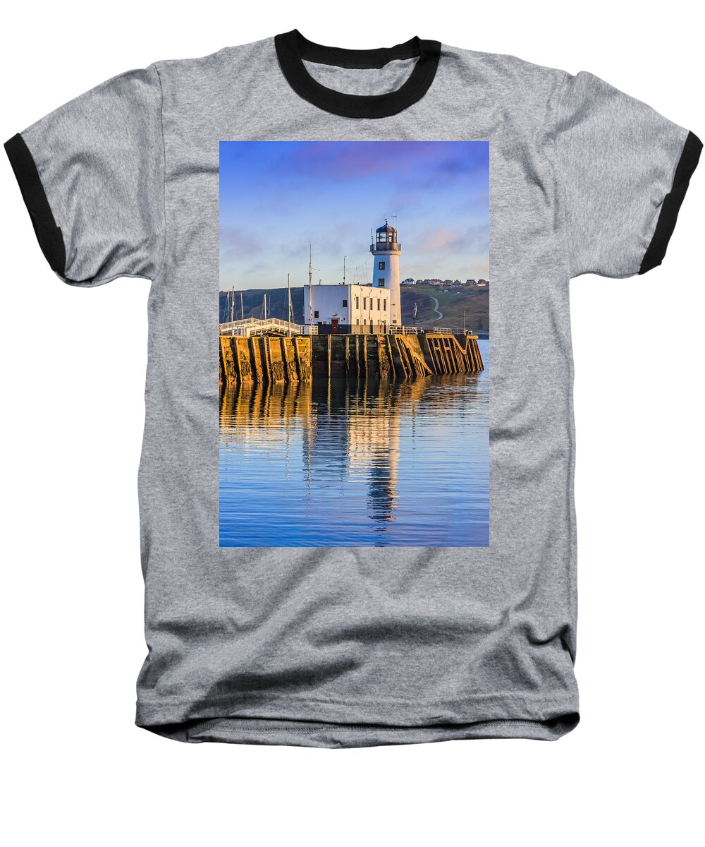 Bridge Baseball T-Shirt featuring the photograph Sunset over Scarborough Lighthouse #1 by Sue Leonard