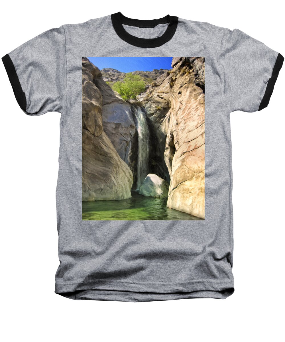 Tahquitz Falls Baseball T-Shirt featuring the painting Tahquitz Falls #1 by Dominic Piperata