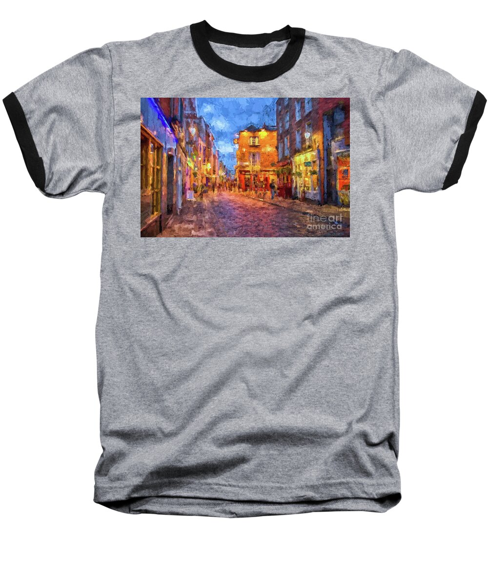 Temple Baseball T-Shirt featuring the photograph Temple Bar district in Dublin at night by Patricia Hofmeester