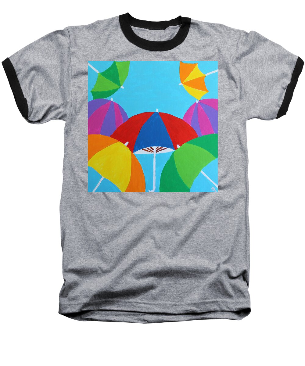 Umbrellas Baseball T-Shirt featuring the painting Umbrellas by Deborah Boyd