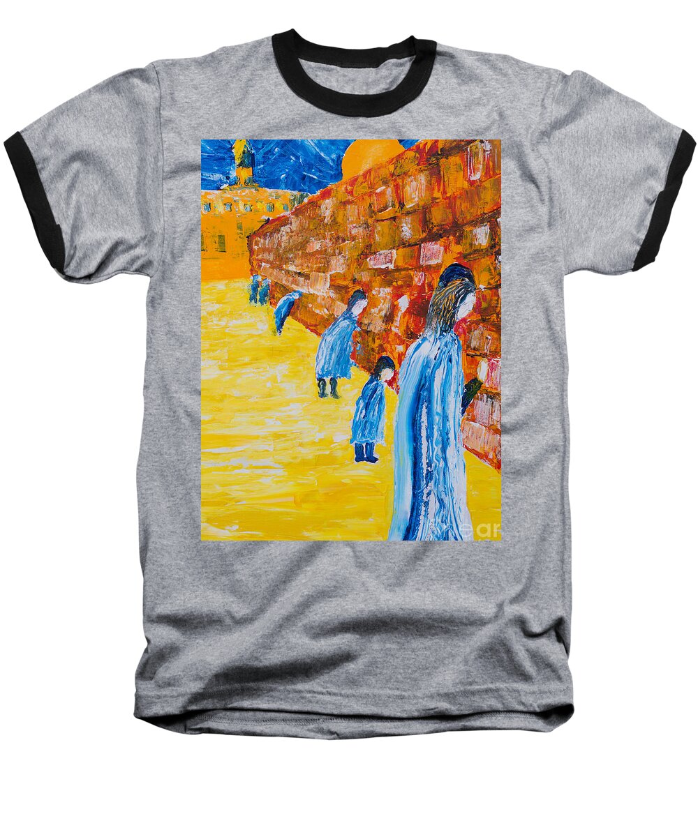Western Wall Baseball T-Shirt featuring the painting Western Wall by Walt Brodis