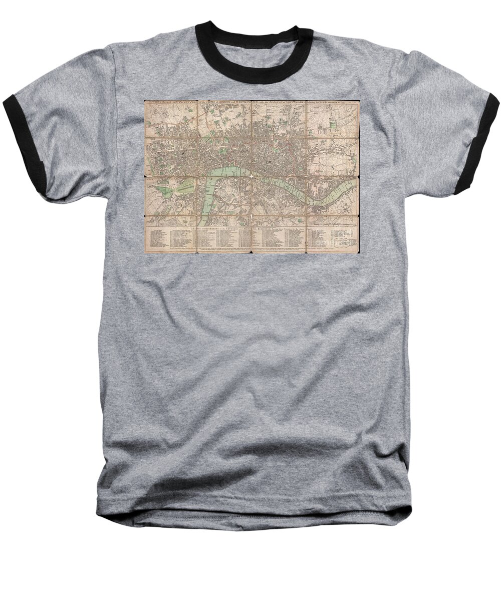 This Is A Rare 1795 Folding Pocket Map Or Street Plan Of London Baseball T-Shirt featuring the photograph 1795 Bowles Pocket Map of London by Paul Fearn