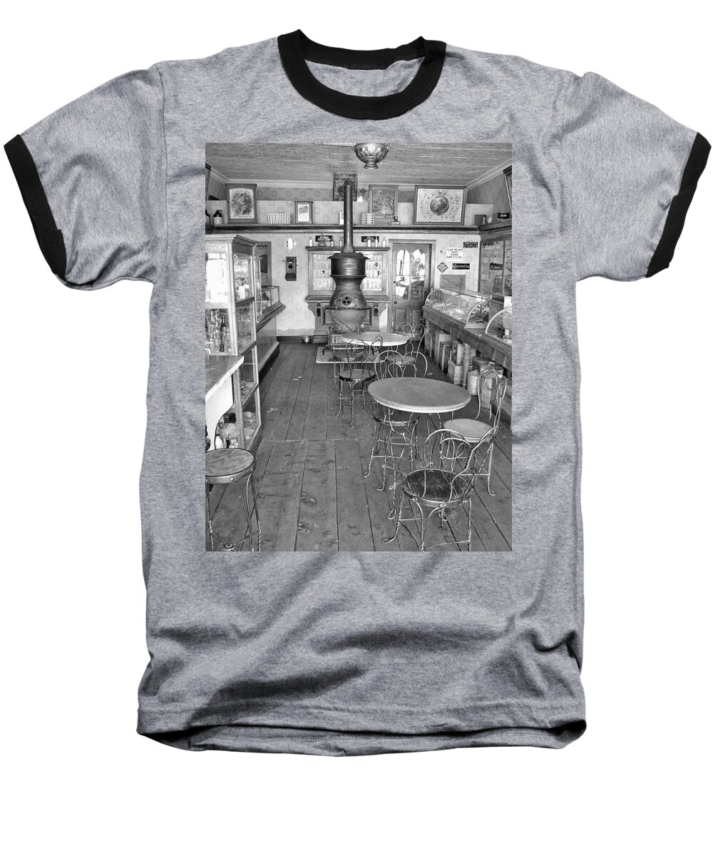 Vintage Drug Store Pictures Baseball T-Shirt featuring the photograph 1880 Drug Store Black and White by Ken Smith