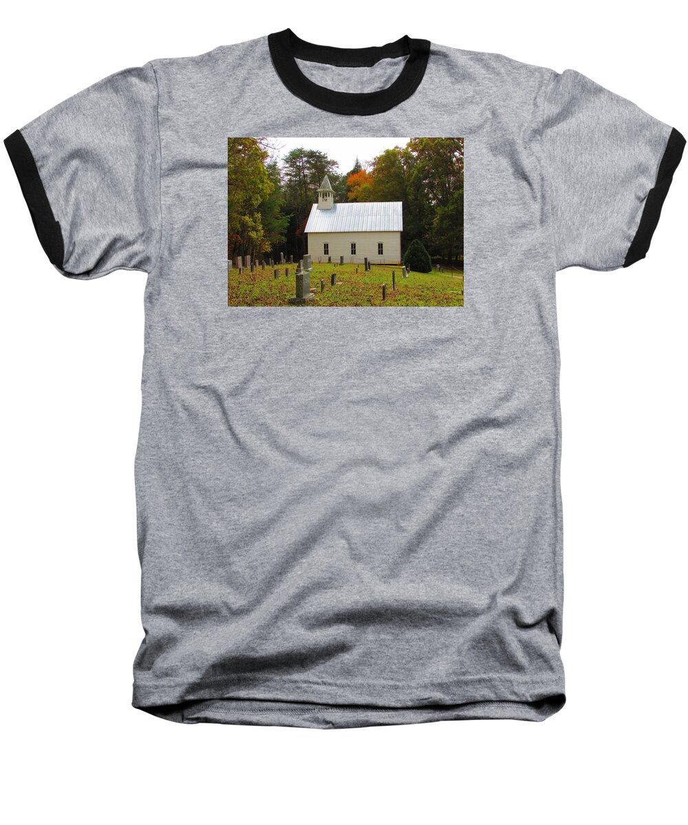Kathy Long Baseball T-Shirt featuring the photograph Cade's Cove 1902 Methodist Church by Kathy Long