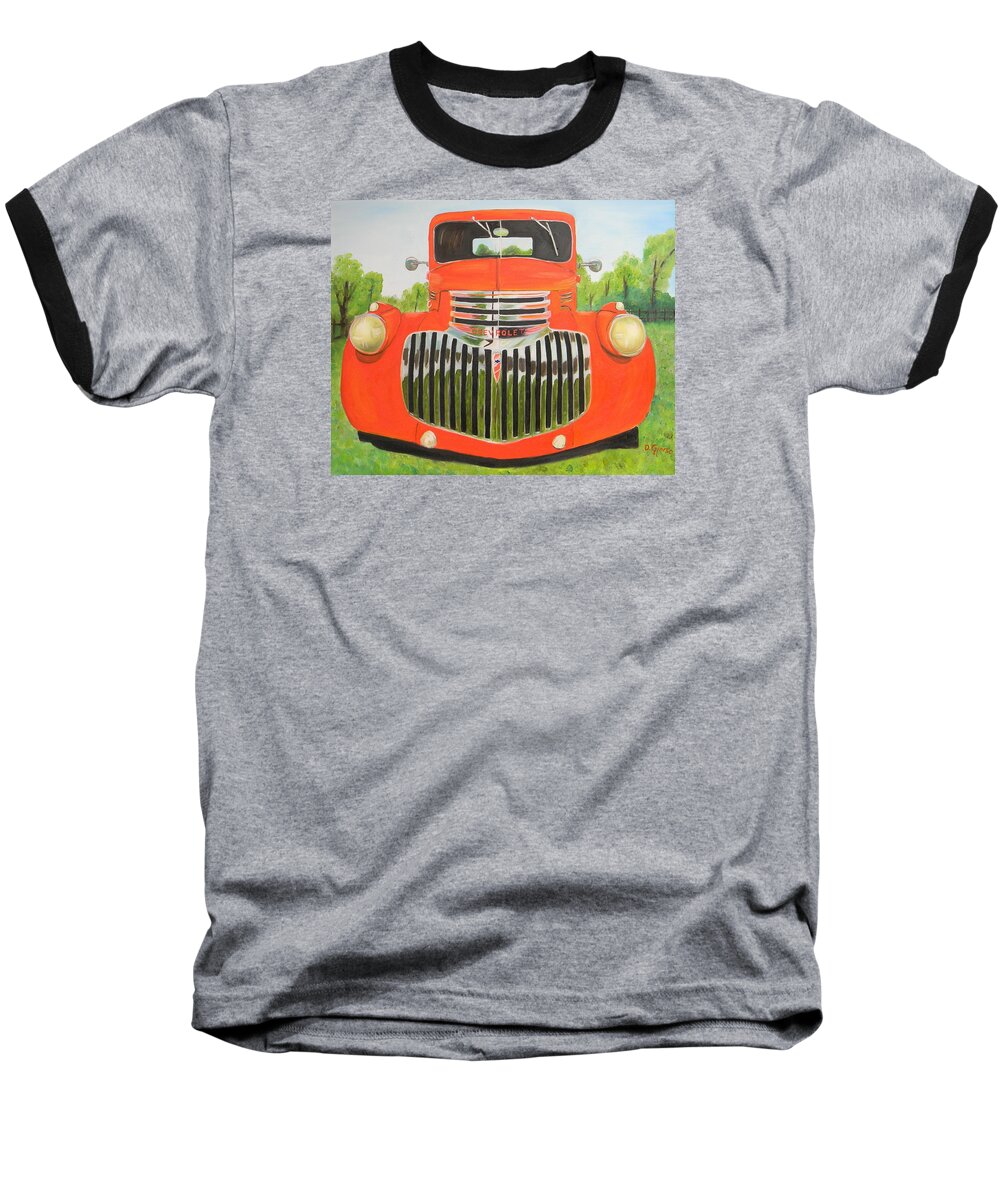 55 Chevy Truck Baseball T-Shirt featuring the painting 1946 Red Chevy Truck by Dean Glorso