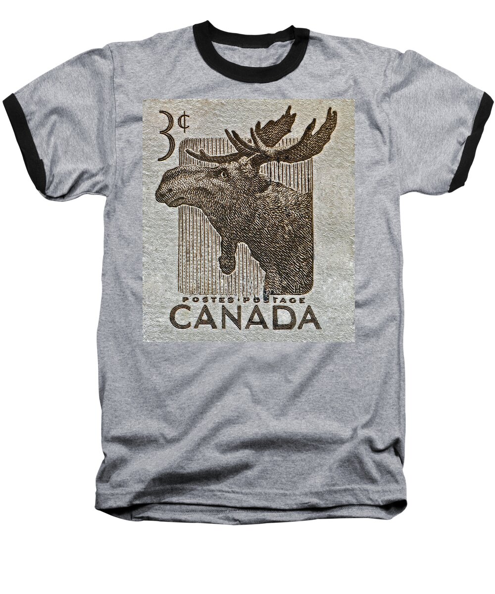 1957 Baseball T-Shirt featuring the photograph 1953 Canada Moose Stamp by Bill Owen