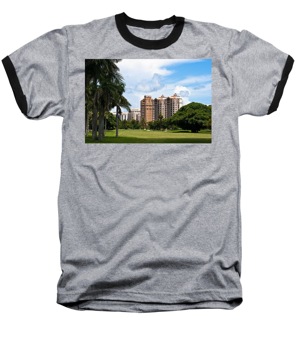Blue Sky Baseball T-Shirt featuring the photograph 1st Hole at Granada Golf Course by Ed Gleichman