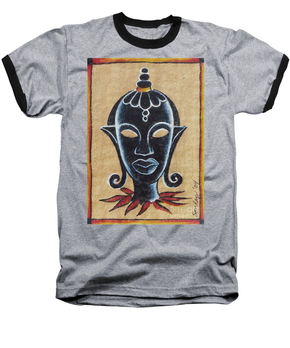 African Mask Baseball T-Shirt featuring the drawing Africana #1 by Joseph Sonday