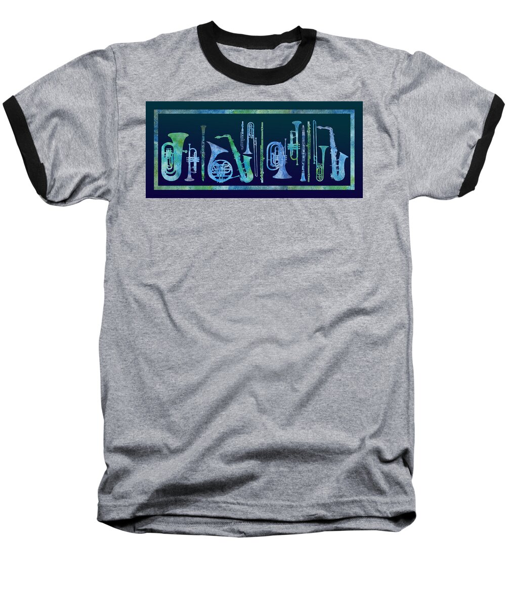 Band Baseball T-Shirt featuring the digital art Cool Blue Band #2 by Jenny Armitage
