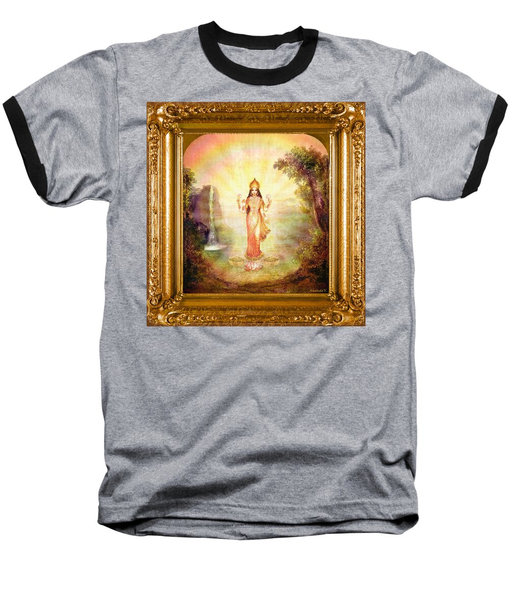 Goddess Painting Baseball T-Shirt featuring the mixed media Lakshmi with the Waterfall #3 by Ananda Vdovic